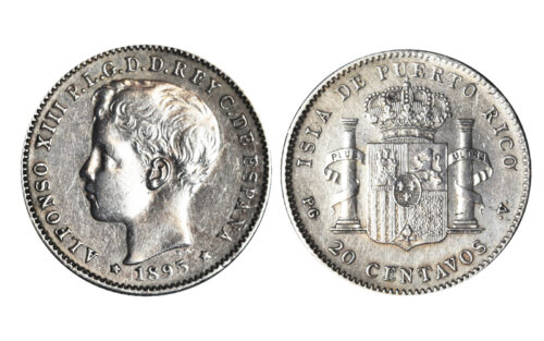 Alfonso XIII 20 Centavos 1895 PGV limp. EBC-