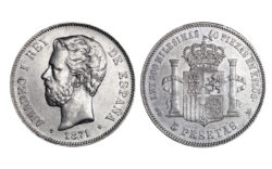 Amadeo I (1871-73) 5 Pesetas 1871* 18–74 EBC