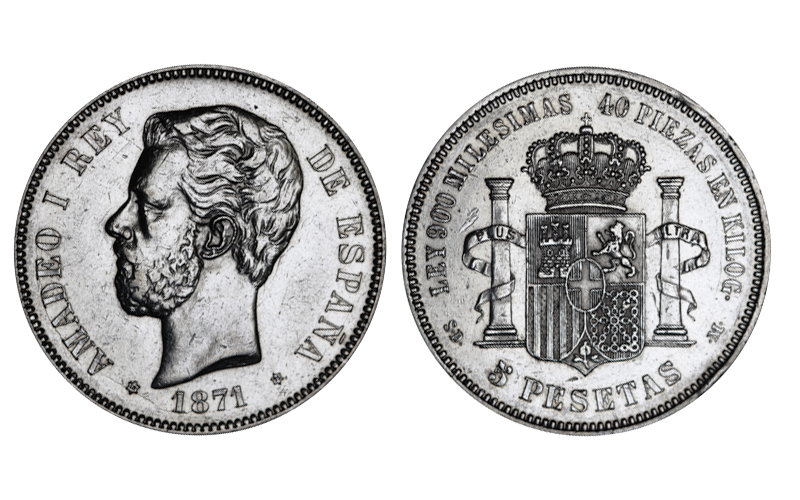 Amadeo I (1871-73) 5 Pesetas 1871* 18–71 limp. EBC