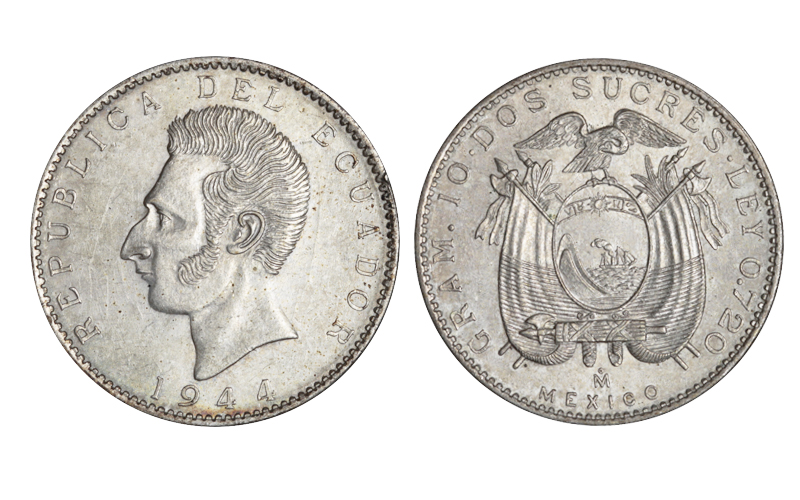 Ecuador 2 Sucres 1944 EBC-