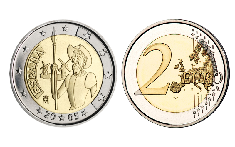 España Cartera 2 Euros y 4 Sellos 2005 IV Centenario de la publicación de "El Ingenioso Hidalgo Don Quijote de la Mancha" SC