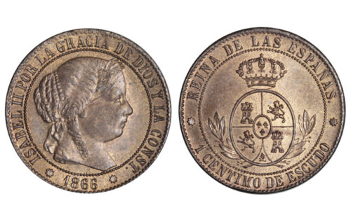 Isabel II 1 Céntimo de Escudo 1866 Barcelona SC
