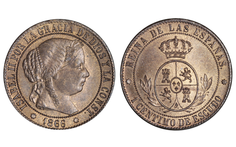 Isabel II 1 Céntimo de Escudo 1866 Barcelona SC
