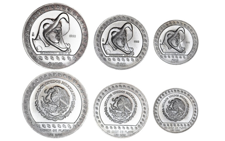 México Serie 3 val. 25, 50 y 100 Pesos (1/4, 1/2 y 1oz.) 1992 Guerrero Águila SC