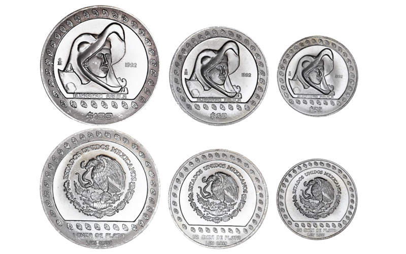 México Serie 3 val. 25, 50 y 100 Pesos (1/4, 1/2 y 1oz.) 1992 Guerrero Águila SC