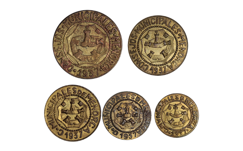 Consejos Municipales de Menorca Serie 5 valores completa 1937 MBC a EBC