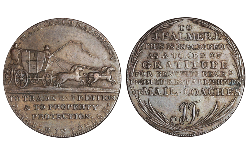Gran Bretaña Token 1/2 Penique 1797 J. Palmer Mail Coach MBC+