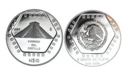 México 10 Nuevos Pesos 1994 Pirámide del Castillo PROOF