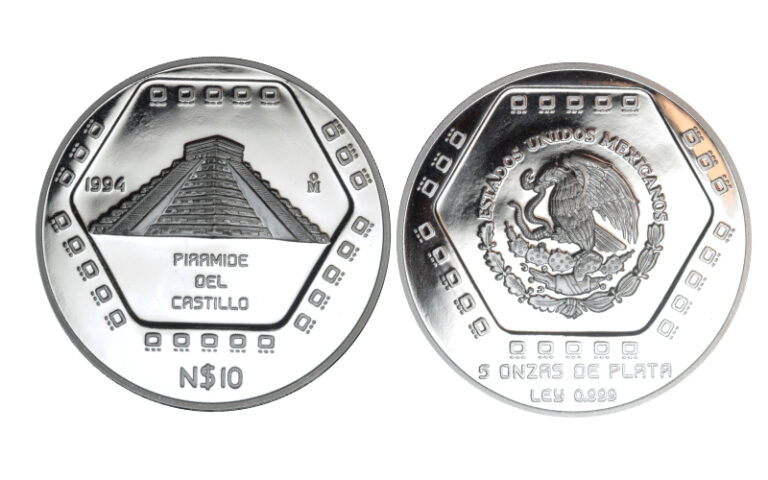 México 10 Nuevos Pesos 1994 Pirámide del Castillo PROOF
