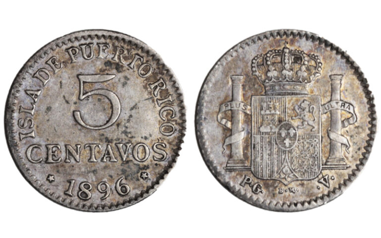 Alfonso XIII 5 Centavos de Peso 1896 Puerto Rico MBC+