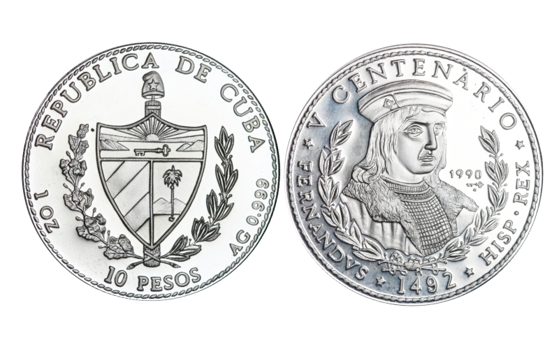 Cuba 10 Pesos 1990 V Centenario Fernando II PROOF