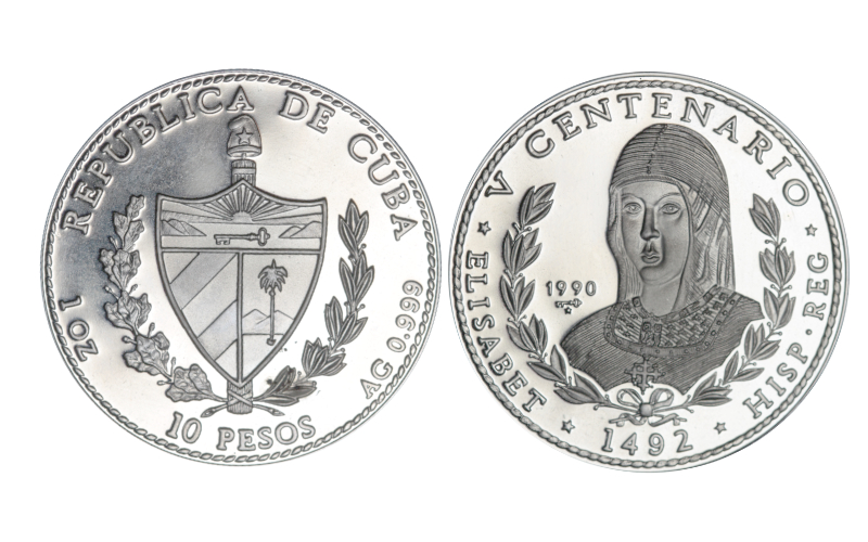 Cuba 10 Pesos 1990 V Centenario Isabel I PROOF