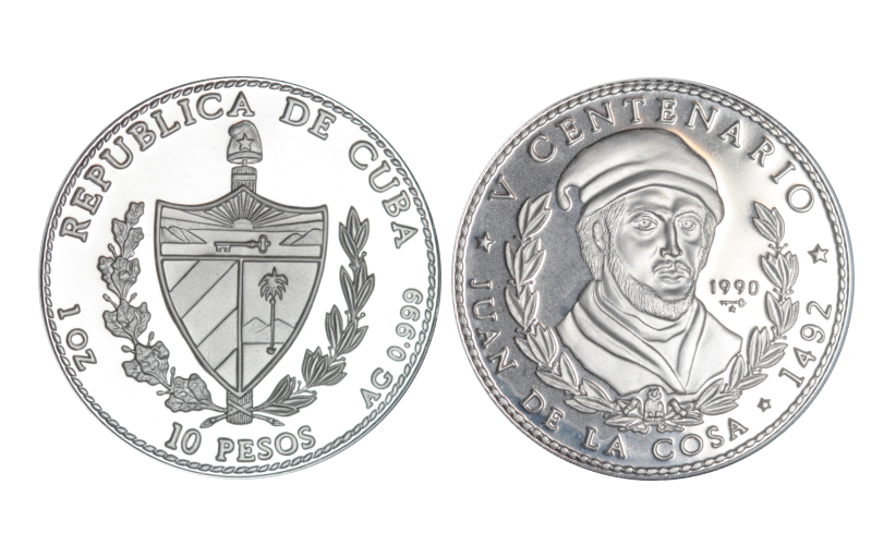 Cuba 10 Pesos 1990 V Centenario Juan de la Cosa PROOF