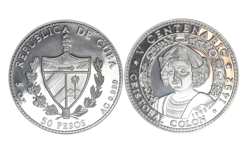 Cuba 50 Pesos (5 Onzas) 1990 V Centenario Cristóbal Colón PROOF