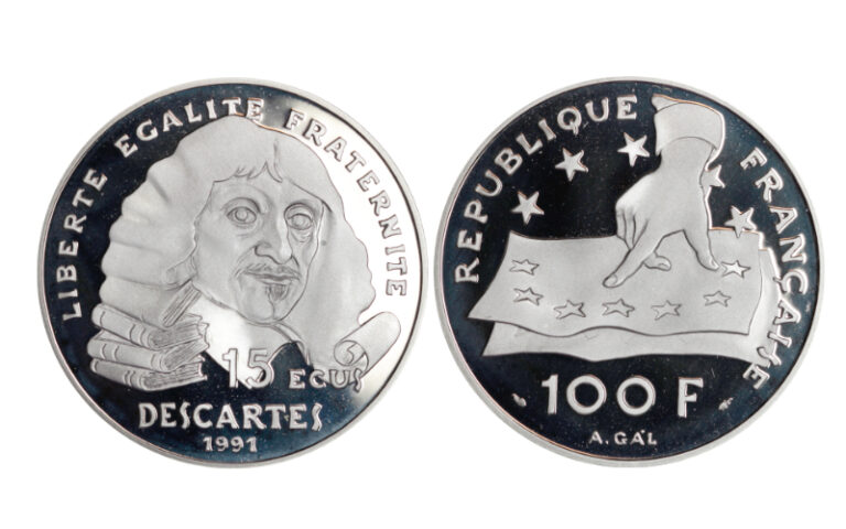 Francia 15 Ecus/ 100 Francos 1991 Aniversario nacimiento Descartes PROOF PROOF