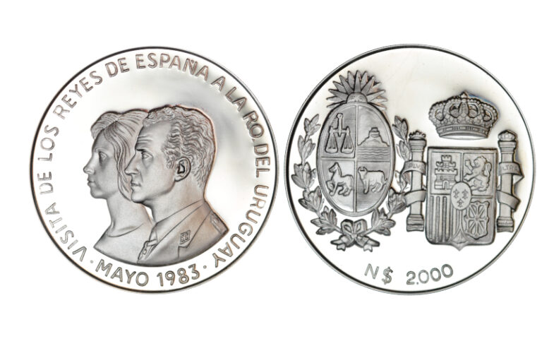 Uruguay 2000 Nuevos Pesos 1983 Visita Reyes PROOF