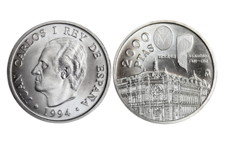 5 Monedas de 2000 Pesetas 1994 Asamblea FMI Madrid plata SC