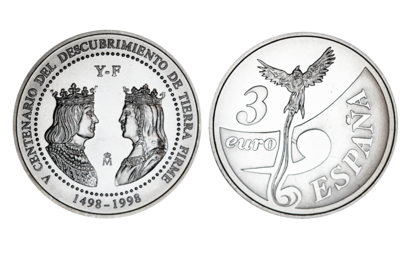 España 3 Euros 1998 500 Aniversario Descubrimiento Tierra firme Venezuela PROOF