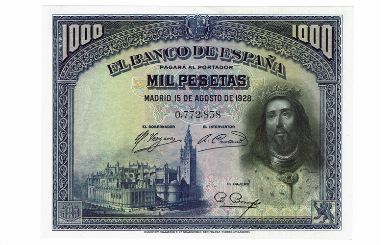 1000 Pesetas 15 Agosto 1928 Sin Serie SC-