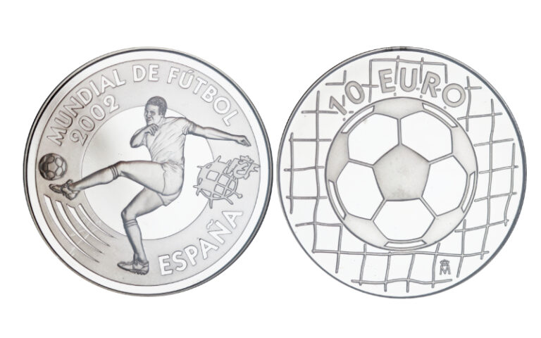 España 10 Euros 2002 Mundial de Fútbol Pelota PROOF