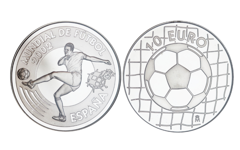 España 10 Euros 2002 Mundial de Fútbol Pelota PROOF