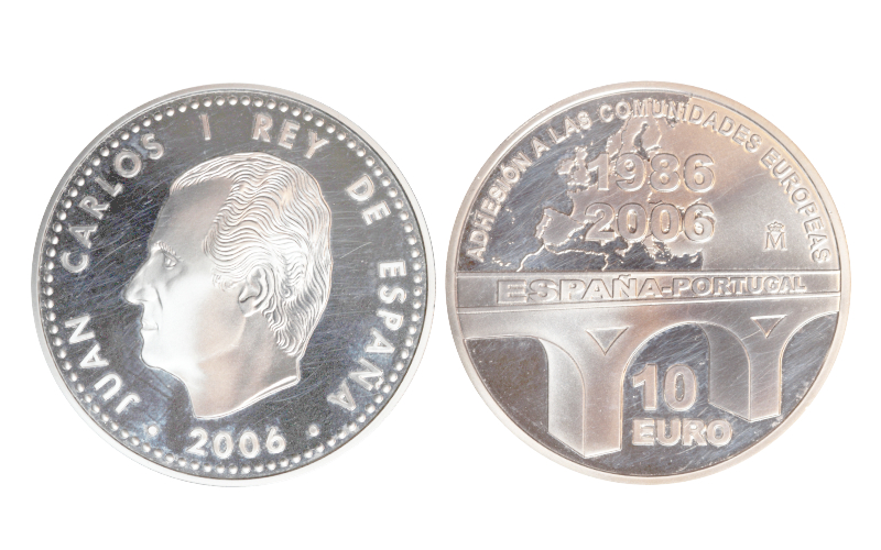 España 10 Euros 2006 XX Aniversario de la Adhesión a las Comunidades Europeas Rayitas PROOF