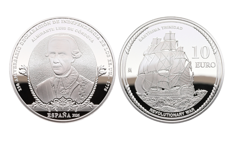 España 10 Euros 2026 250 Aniversario Declaración de Independencia Estados Unidos Almirante Luis de Córdova PROOF