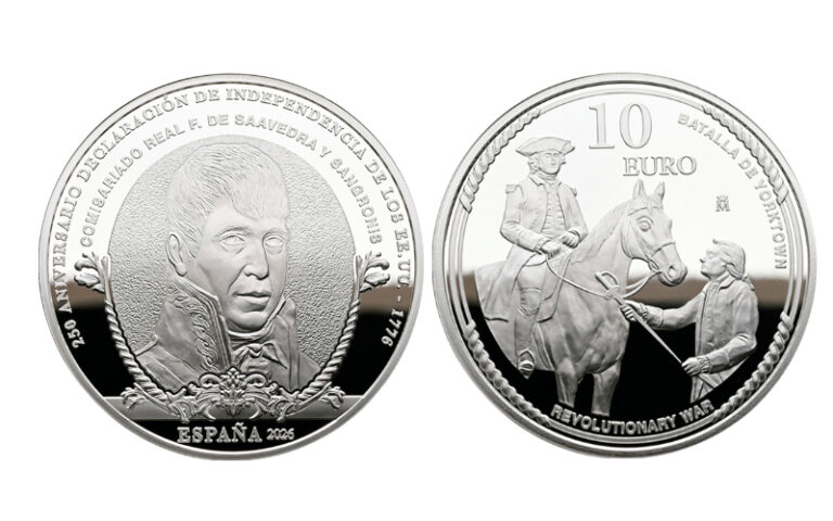 España 10 Euros 2026 250 Aniversario Declaración de Independencia Estados Unidos Comisionado Real Francisco de Saavedra y Sangronis PROOF