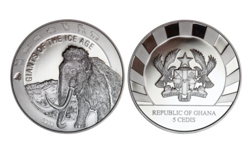 Ghana 5 Cedis 2019 Gigantes de la Edad de Hielo Mamut PROOF