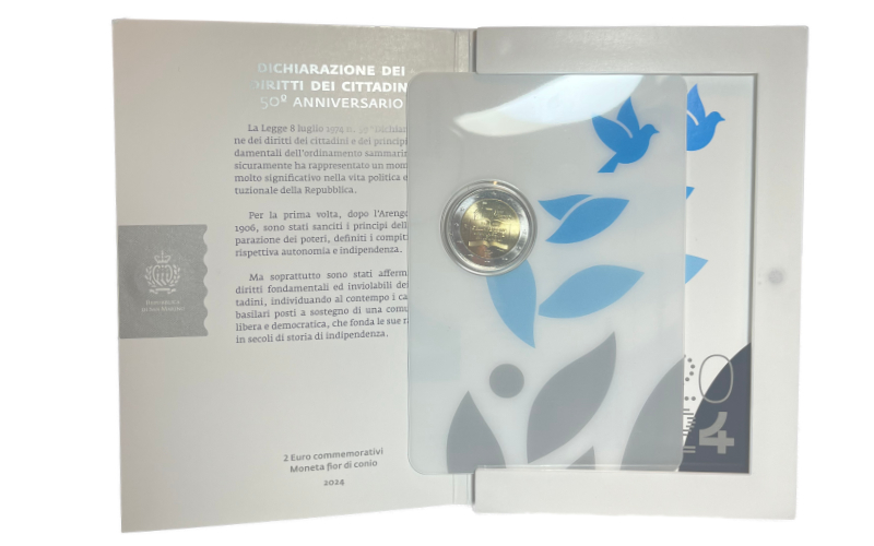 San Marino 2€ 2024 50 Aniversario de la Declaración de los Derechos del Ciudadano FDC