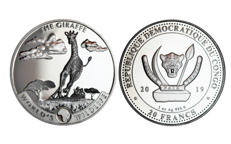 El Congo 20 Francos 2019 World's Wildlife La Jirafa PROOF