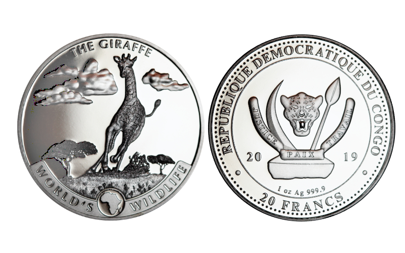 El Congo 20 Francos 2019 World's Wildlife La Jirafa PROOF