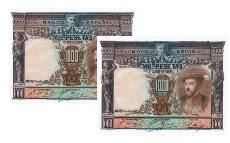 Pareja Correlativa 1.000 Pesetas 1 Julio 1925 Carlos I EBC