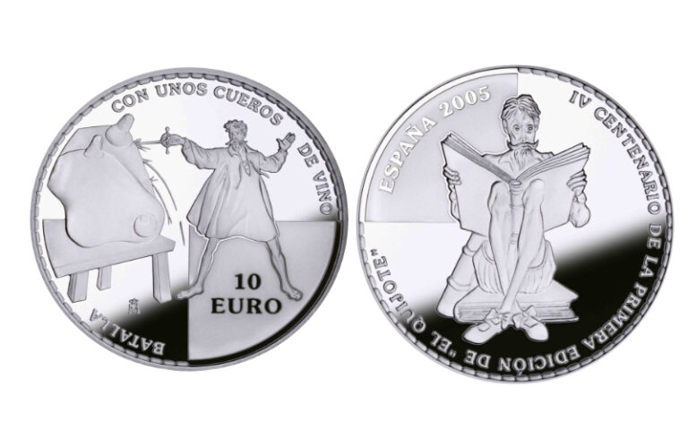 España 10 Euros 2005 IV Centenario de la Publicación de "El Quijote" Batalla con Cueros de Vino PROOF