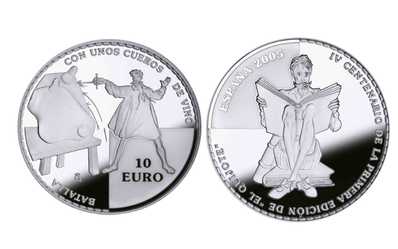 España 10 Euros 2005 IV Centenario de la Publicación de "El Quijote" Batalla con Cueros de Vino PROOF