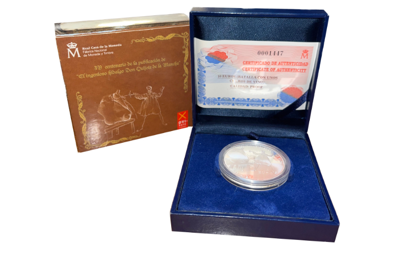 España 10 Euros 2005 IV Centenario de la Publicación de "El Quijote" Batalla con Cueros de Vino PROOF