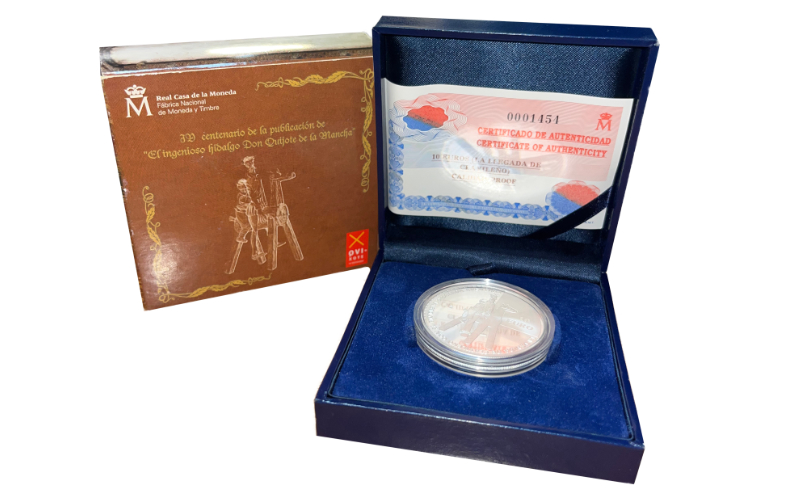 España 10 Euros 2005 IV Centenario de la Publicación de "El Quijote" Batalla con Cueros de Vino PROOF