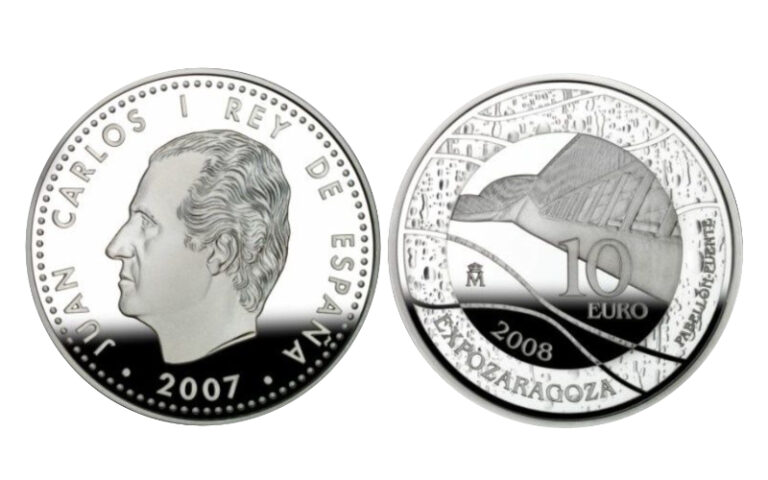 España 10 Euros 2008 Exposición de Zaragoza Pabellón Puente PROOF