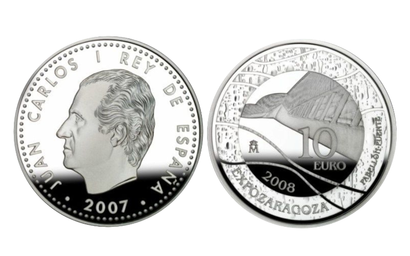 España 10 Euros 2008 Exposición de Zaragoza Pabellón Puente PROOF