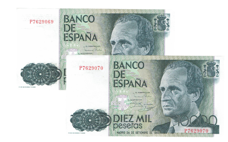 Juan Carlos I Pareja Correlativa 10.000 Pesetas 24 Septiembre 1985 Serie P EBC