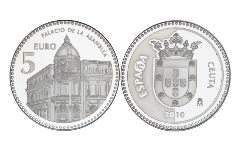 España 5 Euros 2010 Serie Capitales de Provincia y Ciudades Autónomas: Ceuta - Palacio de la Asamblea PROOF