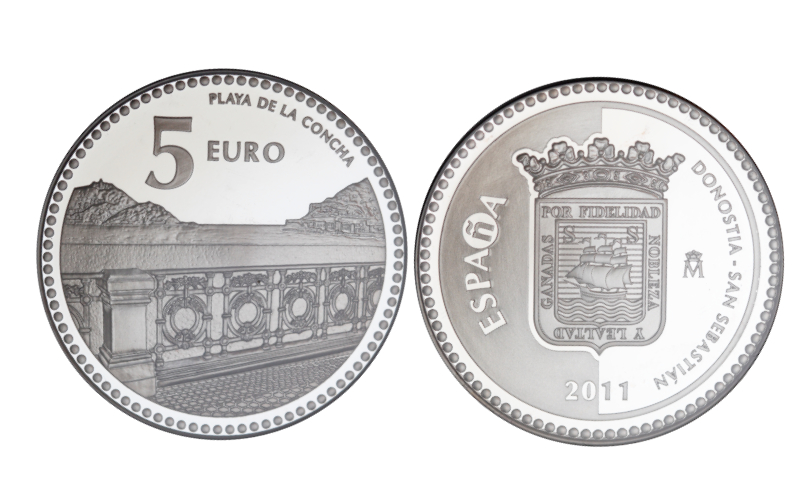 España 5 Euros 2011 Serie Capitales de Provincia y Ciudades Autónomas: Donostia - Playa de la Concha PROOF