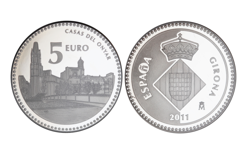 España 5 Euros 2011 Serie Capitales de Provincia y Ciudades Autónomas: Girona  - Casas del Onyar PROOF