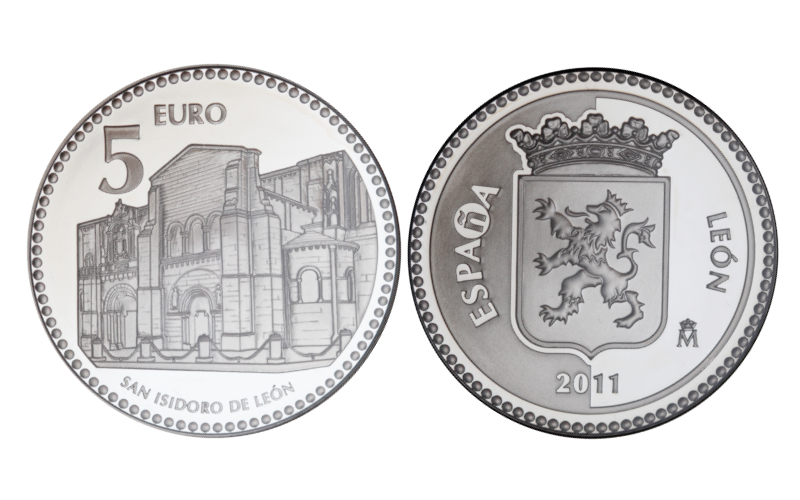 España 5 Euros 2011 Serie Capitales de Provincia y Ciudades Autónomas: León - San Isidoro de León PROOF