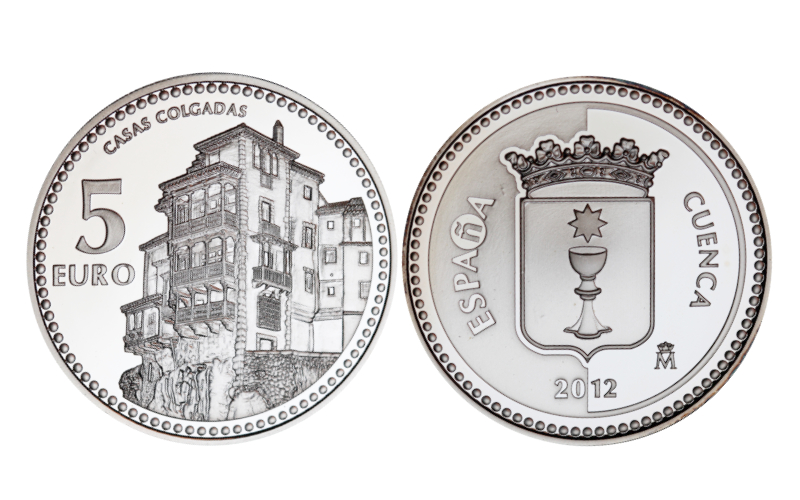 España 5 Euros 2012 Serie Capitales de Provincia y Ciudades Autónomas: Cuenca - Casas Colgadas PROOF