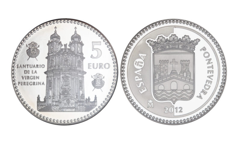 España 5 Euros 2012 Serie Capitales de Provincia y Ciudades Autónomas: Pontevedra - Santuario de la Virgen Peregrina PROOF