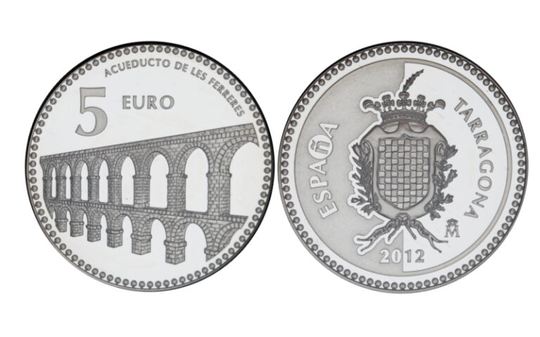España 5 Euros 2012 Serie Capitales de Provincia y Ciudades Autónomas: Tarragona - Acueducto de les Ferreres PROOF
