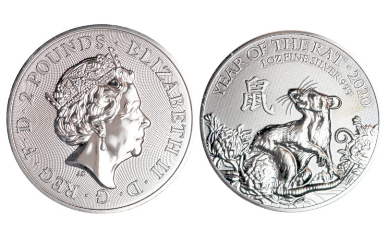 Gran Bretaña 2 Libras (1oz. 999.9) 2020 Año de la Rata PROOF