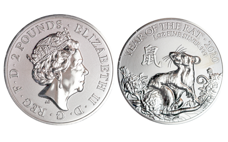 Gran Bretaña 2 Libras (1oz. 999.9) 2020 Año de la Rata PROOF