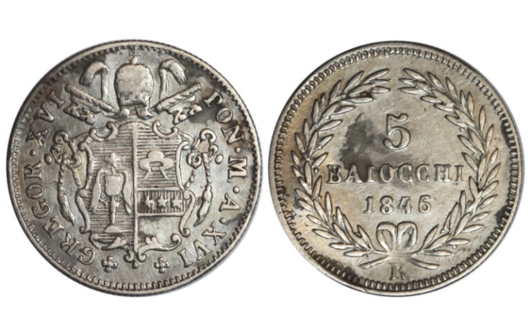 Gregorio XVI 5 Baiocchi 1843 Estados Pontificios MBC